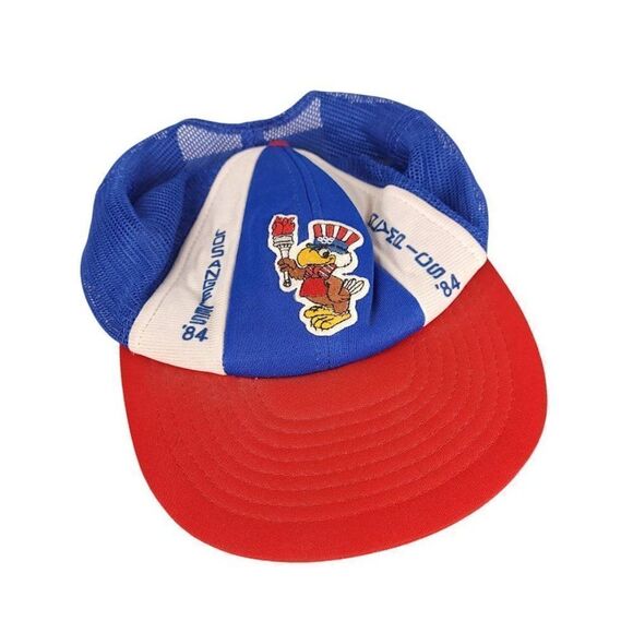1984 Olympics Five Panel Hat Cap Vintage 80s Made In USA One Size Free Button - Picture 6 of 10